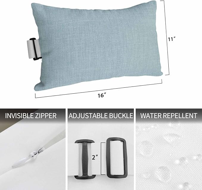 Haze Blue Outdoor Lumbar Pillow 12x20 Inch, Farmhouse Burlap Solid Blue Color Modern Linen Texture Waterproof Throw Pillow Covers with Insert, Decorative Headrest Pillows for Office Car Travel