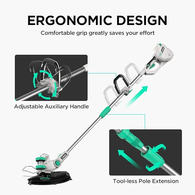 Litheli 40V Cordless String Trimmer, 13" Battery Powered Grass Trimmer & Wheeled Edger, Automatic Line Feed, 2.0Ah Battery and Charger, for Grass Trimming/Edging