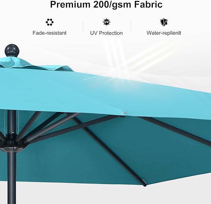 PURPLE LEAF 6.5' x 6.5' Square Patio Market Umbrella with Base Outdoor Table Umbrellas Aluminum Frame Sun Shade with 8 Sturdy Ribs Tilt for Garden Deck Lawn Pool Turquoise Blue