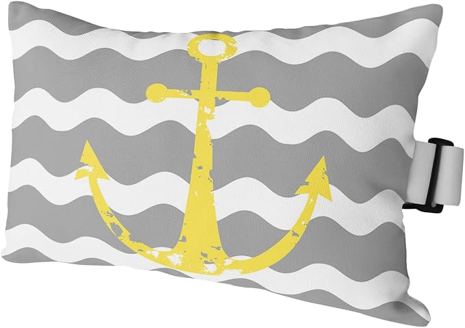 Prime Leader Recliner Head Pillow Lounge Chair Pillows with Insert Yellow Nautical Anchor Grey Wavy Stripes Lumbar Pillow with Adjustable Strap Outdoor Waterproof Patio Pillows for Beach Pool, 1 PCS