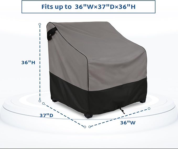 FORSPARK Waterproof Patio Chair Covers, Heavy-Duty Outdoor Chair Covers 2-Pack, Universal Fit for Lawn Furniture, Fits up to 36”W x 37”D x 36”H, Grey