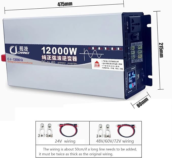 Pure Sine Wave Inverter 3500W/5000W/6000W/8000W/10000W/12000W Solar Power Inverter 12V 24V 48V 60V 72V DC to 110V 120V/220V 230V 240V AC Car Voltage Converter Transformer for Home RV(12000W,60Vto110V)