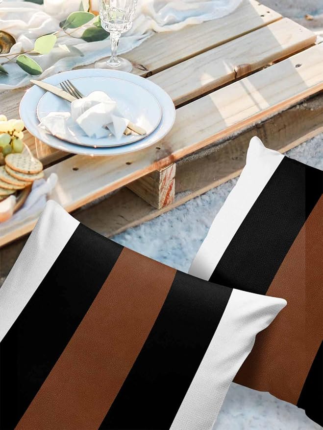 Outdoor Waterproof Throw Pillow Covers Set of 2 Brown Black White Pillowcases 26x26 Inches Boho Style Patio Decorative Pillows Cushion Case Patio Pillows for Couch Bed Chair Garden
