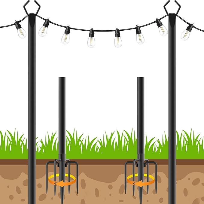 2 Pack 10FT String Light Poles,Metal with Fork Lights Poles for Outdoor String Light, Rustproof Heavy Duty for Outside Garden,Patio,Wedding,Backyard,Deck,Party