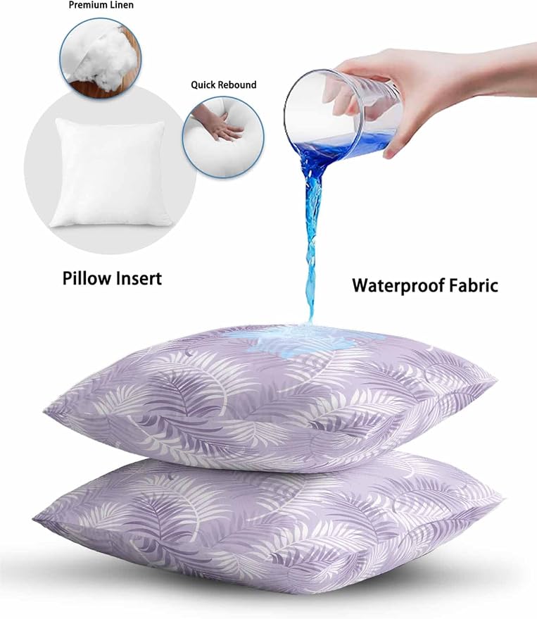 Waterproof Outdoor Pillow 1 Pack Lavender Tropical Palm Leaves Decorative Throw Pillows Cover & Insert 20x12 Inch Lumbar Pillowcase Summer Jungle Foliage Pillows for Couch Sofa Bed Patio Furniture