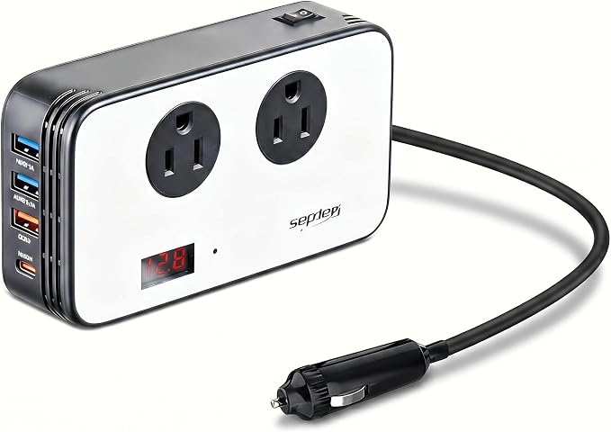 300W Car Power Inverter, DC 12V to AC 110V Car Adapter Outlet Plug with PD 25W USB-C, QC3.0 and LCD Display Laptop Car Charger