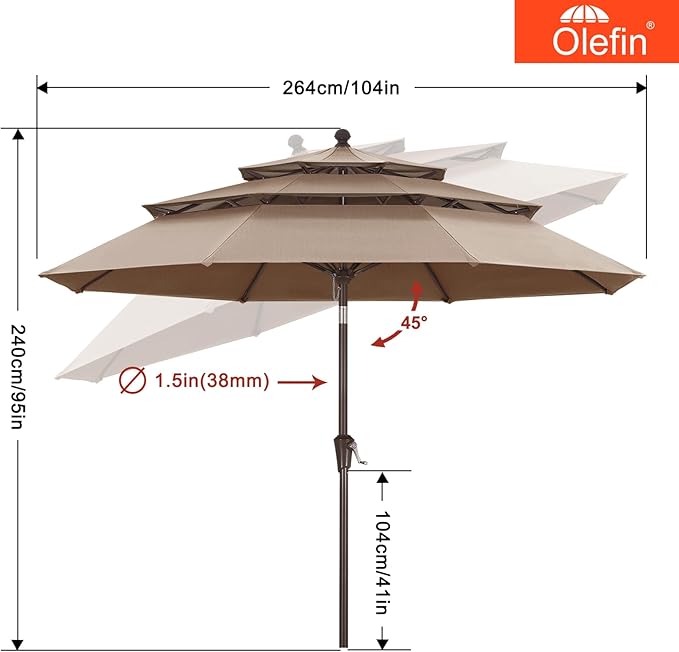 MASTERCANOPY 9ft 3-Tier Olefin Patio Umbrella with Tilt Crank, 5-Year-Non-Fading Canopy & 8 Fiberglass Ribs for Deck, Patio, and Garden, Burgundy