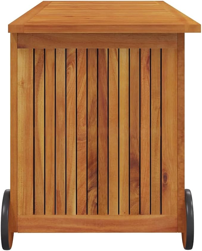 Outdoor Garden Storage Box, Solid Acacia Wood Deck Chest with Wheels, Large Capacity Storage Bin for Patio Furniture Cushions, Tools and Blankets 44.5 x 19.7 x 22.8 in