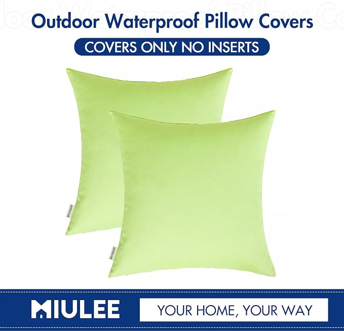 MIULEE Large Beach Blanket Bundle Pack of 2 Decorative Outdoor Waterproof Pillow Covers Square Garden Cushion Sham Throw Pillowcase Shell for Patio Tent Couch 18x18 Inch Pale Green