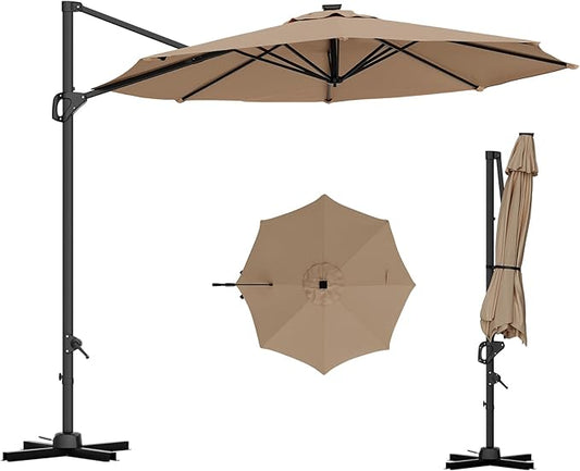 10ft Offset Cantilever Outdoor Umbrella – 360° Rotation, Windproof & Sun Blocking Shade, Rust-Resistant Aluminum Frame with Cross Base, Ideal for Garden, Deck, Pool and Backyard