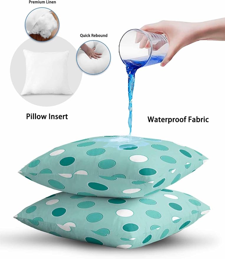 Waterproof Outdoor Pillow 1 Pack Teal Polka Dots Decorative Throw Pillows Cover & Insert 20x12 Inch Lumbar Pillowcase Funny Circles Spots Pillows for Couch Sofa Bed Patio Furniture Indoor Outdoor