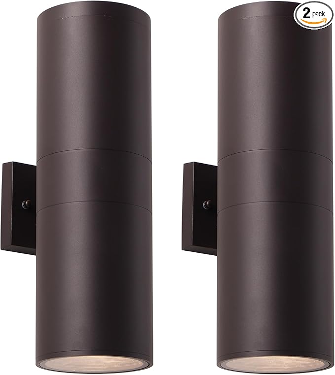 mirrea 18" Modern Outdoor Porch Light 2 Lights, Oil Rubbed Bronze, 2 Pack | Aluminum cylinder exterior fixtures, tempered glass cover, waterproof wall sconce & patio light for outdoor use.