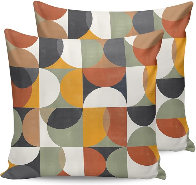 Outdoor Throw Pillow Covers Waterproof Pillow Cases 20x20In,Mid Century Abstract Geometric Color Block Decorative Pillow Covers Cushion Cases for Couch Sofa Patio,2 Pack Nordic Style Circle Modern Art