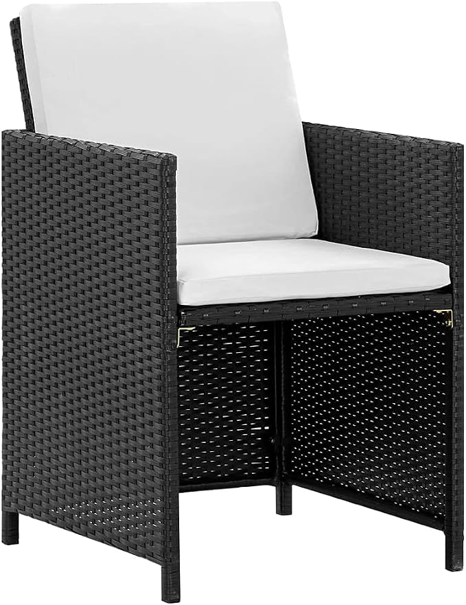 5 Piece Rattan Outdoor Dining Set with Cushions, Black Patio Furniture Set with 1 Table, 2 Chairs, 2 Stools, and 6 Cushions