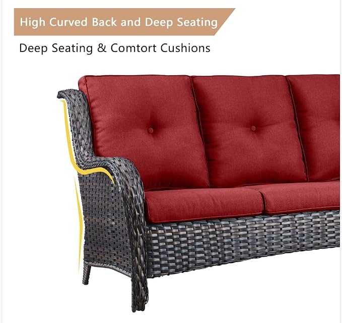 HUMMUH Outdoor Patio Furniture with Fire Pit Table Outdoor Conversation Set PE Wicker Patio Couch Swivel Glider Chairs for Balcony Garden,Lawn,Deck