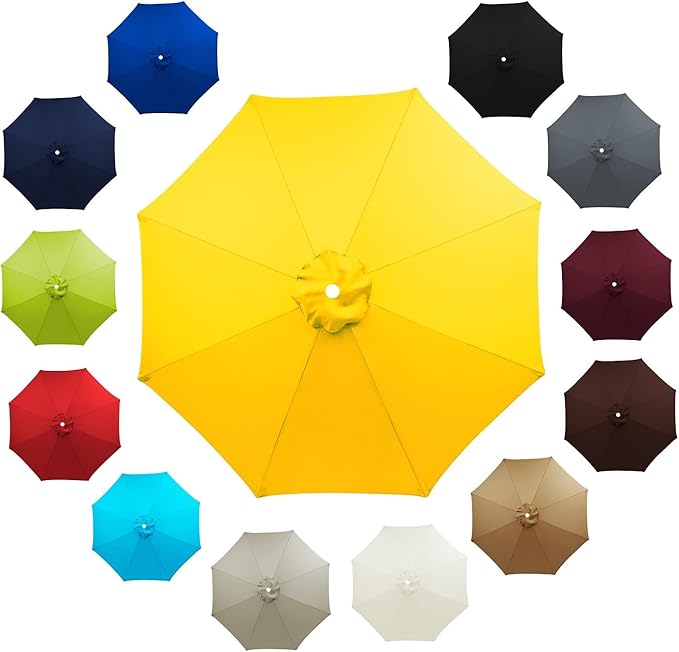 6 Ribs 8 Ribs Patio Umbrella Replacement Canopy 6.5ft 7.5ft 8.2ft 8.9ft 9.8ft 11.5ft UV Protection Waterproof Replacement Parasol Fabric Cover for Garden Outdoor Lawn(Yellow,6.5ft/8ribs)