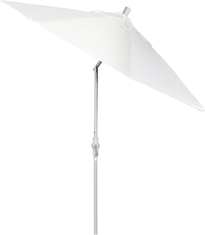 California Umbrella 9' Round Aluminum Patio Umbrella, Crank Lift, Collar Tilt, White Pole, Natural
