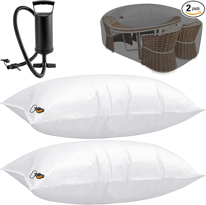 AceOrbit 2 Pcs Large Patio Furniture Cover Airbag Rectangle 39 x 86 Inch with Air Pump Table Air Pillow Inflatable Support Protection for Outdoor Prevent Rain Snow Leaves Dust