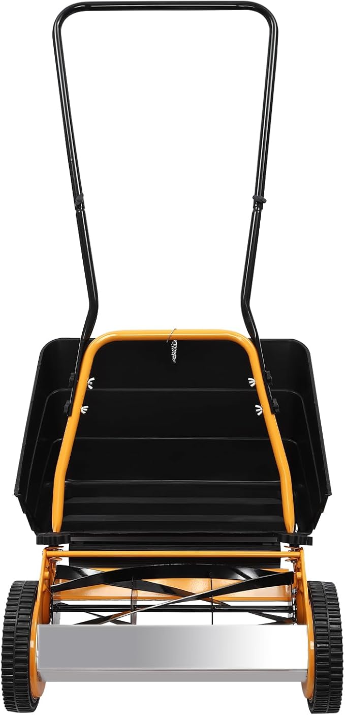 2-in-1 Wheeled Lawn Mower, 16" Reel Manual Lawn Mower Portable Push Lawn Mower Lawnmower with 2 Wheels Adjustable Height for Homes, Backyards, Park Landscaping with Grass Collecting Box