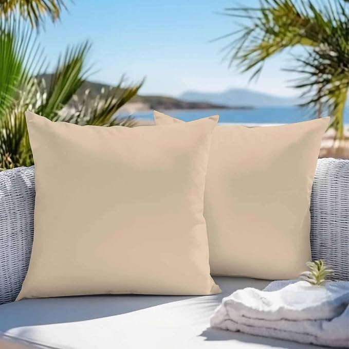 Throw Pillow Covers 18x18 Inch Set of 2, Khaki Solid Color Waterproof Outdoor Pillow Covers, Aesthetics Contemporary Luxury Decorative Cushion Pillowcases for Couch, Sofa, Bed, Garden, Patio
