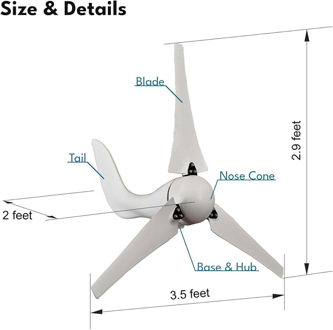 Windmill 400W 12V Land and Marine Wind Turbine Generator kit. Inbuilt MPPT Charge Controller + Automatic and Manual Braking System with Amps Meter. DIY Installation