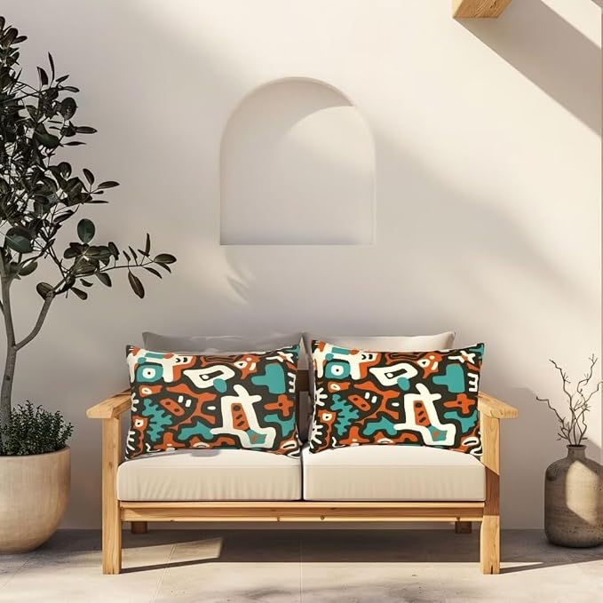 Outdoor Pillows Waterproof Set of 2 Outdoor Pillow Covers 16x24 Inch, Abstract Throw Pillows Geometric Pillow Covers, Garden Decorative Pillows Outdoor Pillows for Patio Furniture Car Home Decor-hs216