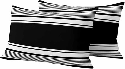 Outdoor Waterproof Throw Pillow Covers, Black Striped Decorative Pillow Cases, Modern Color Block Farmhouse Stripes Couch Pillow Protector Patio Sofa Cushion Covers Replacement 20"x12" 2 Pack