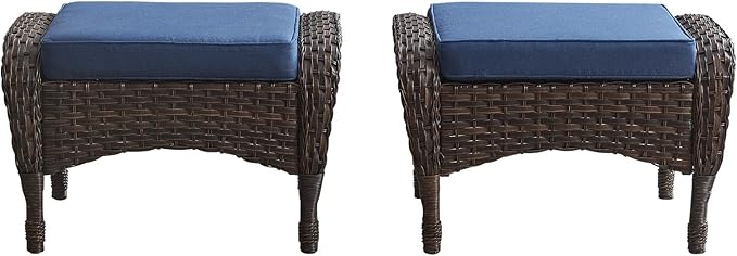 Belord Outdoor Ottomans for Patio Foot Rest - 25 Inch PE Wicker Foot Stool Set of 2 for Patio Furniture Sets,All Weather Rattan Ottoman for Balcony Deck Backyard Brown
