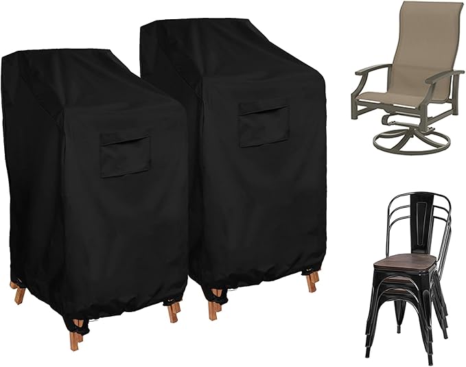 WOMACO Stackable Patio Chair Cover Waterproof Outdoor Stacking High Back Chair Cover Water Resistant Outside Furniture Tall Chair Protector (Stacking Chair - 27"Lx35"Wx41"H(2 Pack))