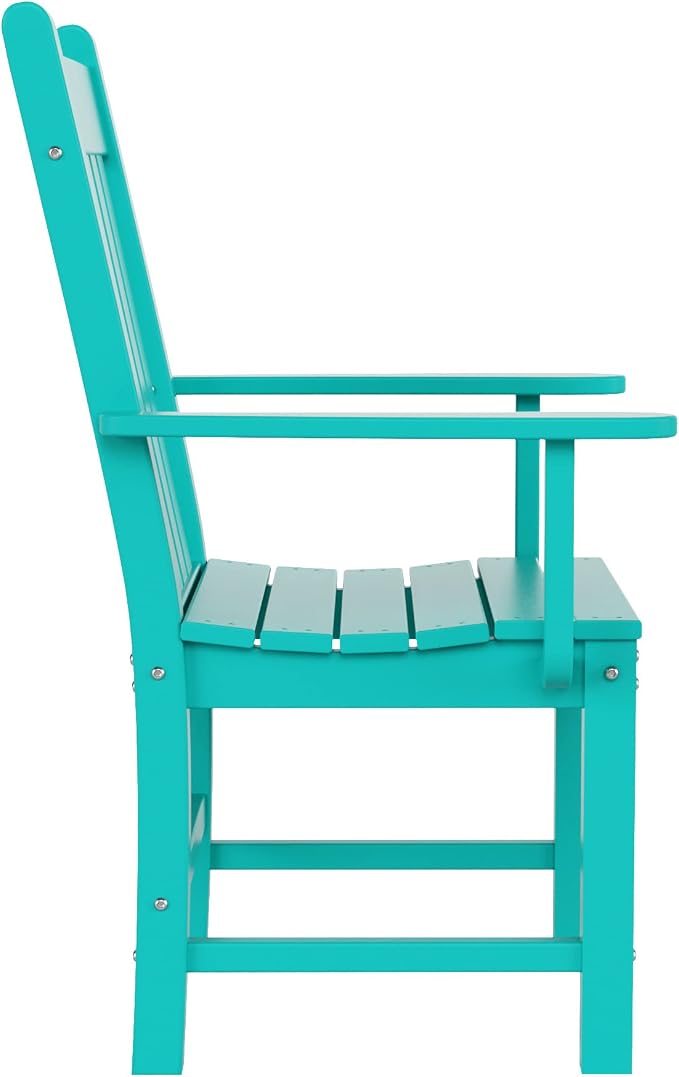 WO Home Furniture Adirondack Patio Dining Chair Table Bench Set of 6 PCS Rectangle Dinner Table Dining Arm-Chairs (Turquoise)