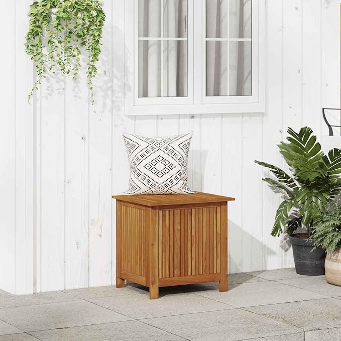 Solid Acacia Wood Outdoor Storage Box with Waterproof Bag, 23.6x19.7x22.8 Inch Patio Storage Bench for Cushions, Tools, and Garden Gear
