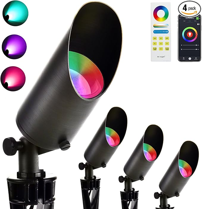 iYogaled RGB Low Voltage Landscape Lighting, IP65 Adjustable Aluminium Color Changing Landscape Lights with Remote, 12V Spot Lights Outdoor for Yard Garden Patio Lawn Decorative