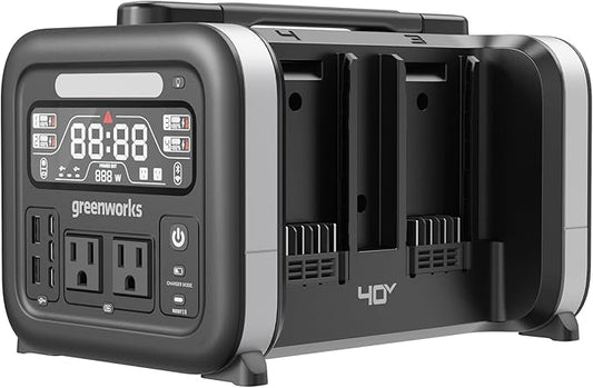 Greenworks 40V 500W Portable Power Station, 4-Slot Inverter, 2 AC Outlets, 5 USB Ports, Smart APP Control Power Generator, Outdoor Backup Power Supply (POWER 75+TOOLS, BATTERY SOLD SEPARATELY),Black
