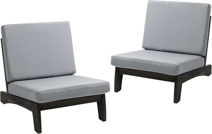 Pia Ricoo Patio Chairs Set of 2, Heavy Duty Wood Patio Furniture Set with Thick Cushions, Bistro Set All-Weather Outdoor Chairs for Balcony, Deck, Poolside, Porch - Gray/Dark