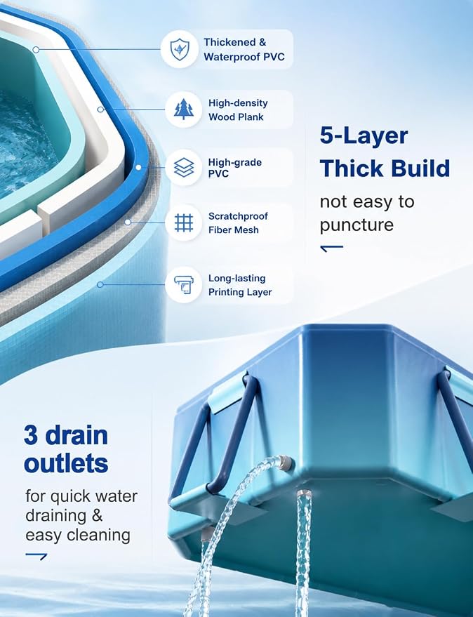 Large Foldable Swimming Pool for Adults with Ground Cloth - Non-Inflatable Pools for Backyard Garden Outdoor Summer Water Party Collapsible Folding Dog Pool 116"x65"x22"