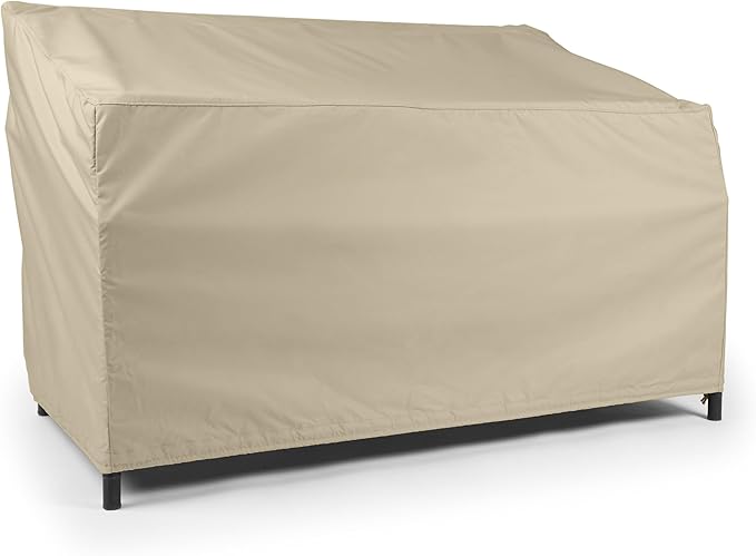 Covermates Elite Outdoor Patio Sofa Cover – Water-Resistant 300D Polyester, Double-Stitched Seams, Elastic Hem, Auto-Locking Drawcord & Mesh Vent for Moderate Weather, 123W x 34D x 34H, Khaki