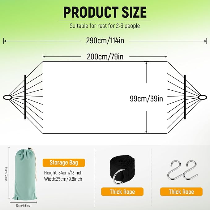 Bohemian Canvas Hammock with Tassels, Mint Green, 79"x39" | Soft Breathable Cotton Canvas Hammock,79x39in,2 Hanging Straps Wooden Bar;3 colors,compact for students renters dorm balcony