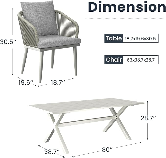 9-Piece Patio Dining Table Sets, Woven Wicker Dining Set with Rectangular Aluminum Table and Dining Chairs Modern Outdoor Dining Furniture Set for Outdoors and Indoors