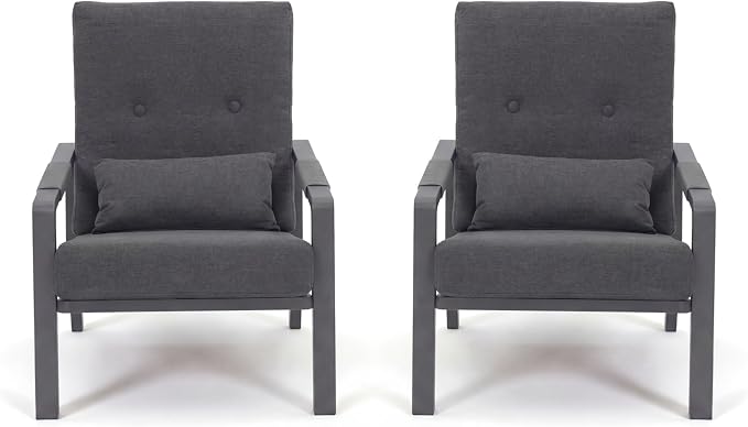 Patio Furniture Set, 2-Piece Aluminum Outdoor Single Chairs with Washable High-Resiliency Sponge Cushions, Upgraded Gray