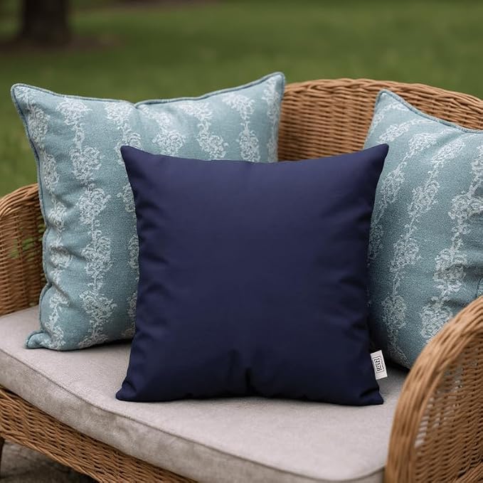 RSH DECOR Square Throw Pillows Set of 2, 24" x 24", Outdoor Pillows Waterproof, Patio Furniture Pillow, Decorative Outdoor Throw Pillow, Spun Polyester, Navy Blue, Made in USA