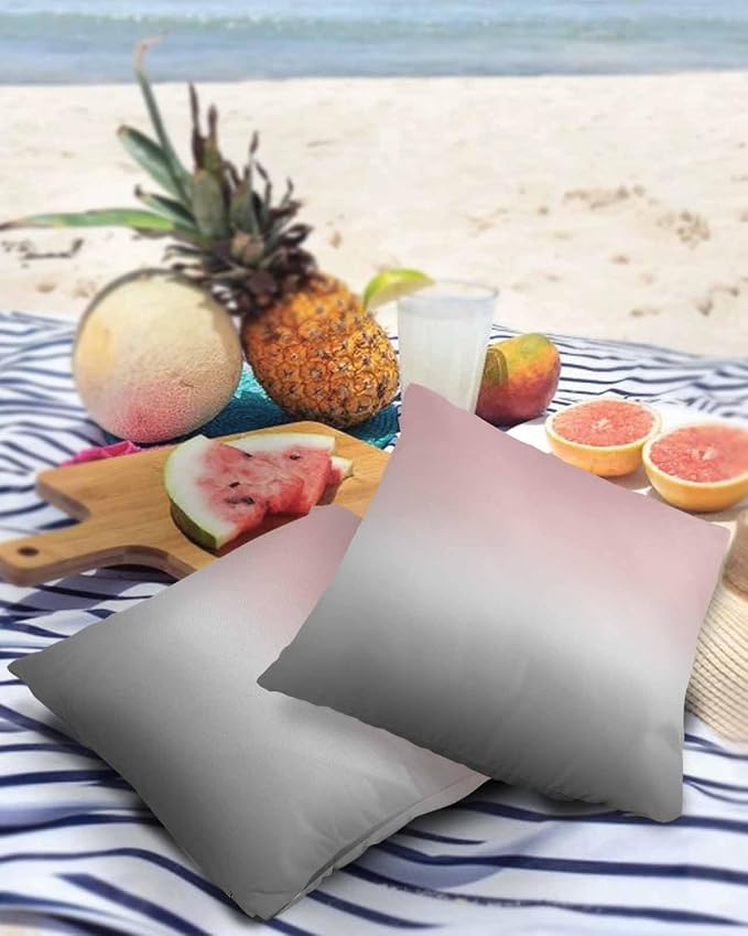Outdoor Waterproof Throw Pillow Covers Set of 2 Pink and Grey Ombre Pillowcases 20x20 Inches Gradient Gradual Color Patio Decorative Pillows Cushion Case Patio Pillows for Couch Bed Chair Garden