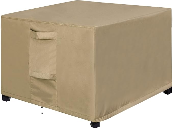 OutdoorLines Outdoor Waterproof Patio Ottoman Covers - Square UV-Proof Patio Side Table Cover Windproof Heavy-Duty Furniture Covering Protector 25L x 25W x 17H Inch, Camel