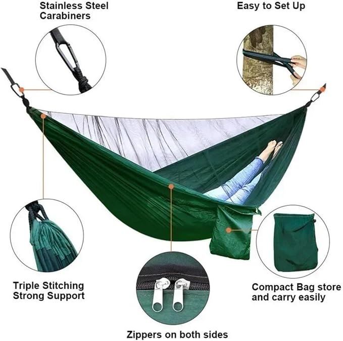 Hammocks, Camping Hammock with Mosquito Net Portable Parachute Strap Double Travel Hammock,Outdoor Backpacking Hammock Swing Chair,for Outside(Light Blue and Blue)
