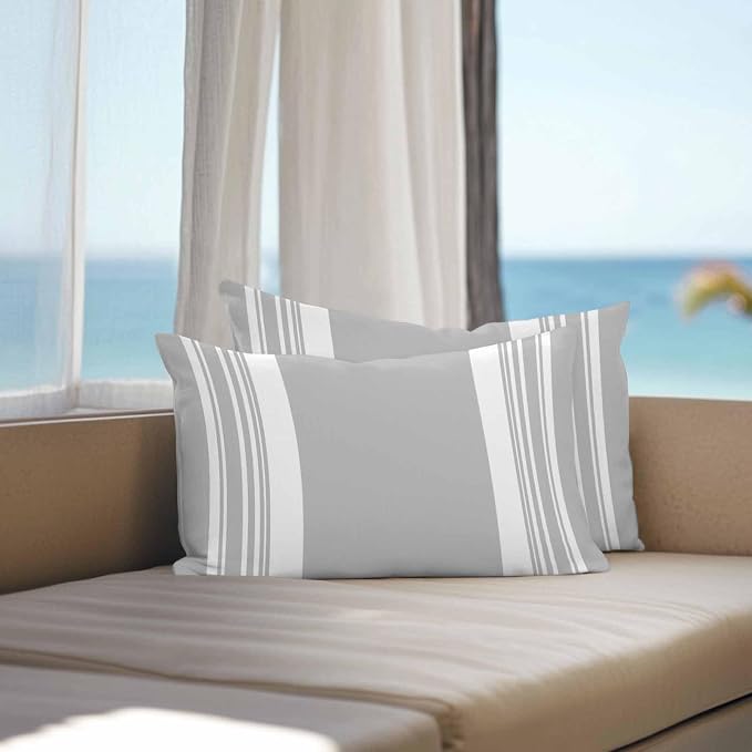Farmhouse Grey Outdoor Waterproof Throw Pillow Covers 20x12 Set of 2, Aesthetic Modern Line Striped Decorative Pillowcases Cushion Pillowcase for Couch Sofa Patio Outside Pillow Protector