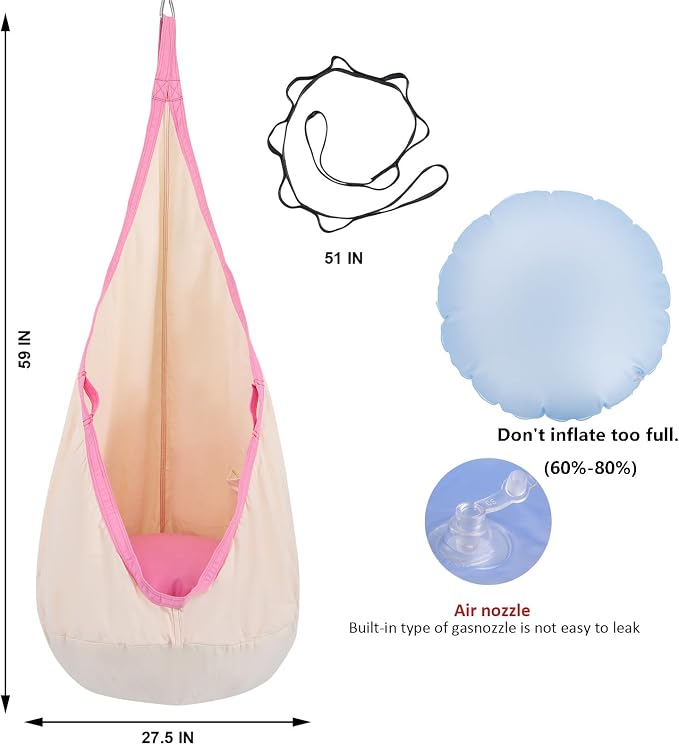 YAERSI Kids Pod Swing Seat Cotton Child Hammock Chair with PVC Inflatable Cushion for Indoor and Outdoor Use Portable