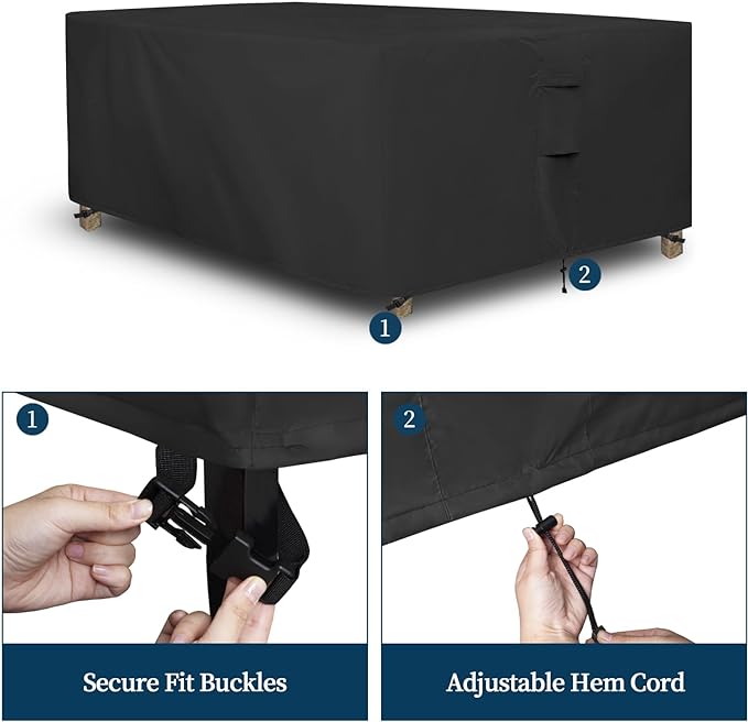 Easy-Going Rectangle Patio Furniture Cover Waterproof Outdoor Dining Table and Chair Cover Anti-UV Outside Sectional Sofa Set Covers (126" L x 63" W x 28" H, Black)