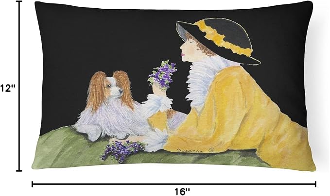 Caroline's Treasures SS8633PW1216 Papillon Canvas Fabric Decorative Pillow Machine Washable, Indoor Outdoor Decorative Pillow for Couch, Bed or Patio, 12HX16W
