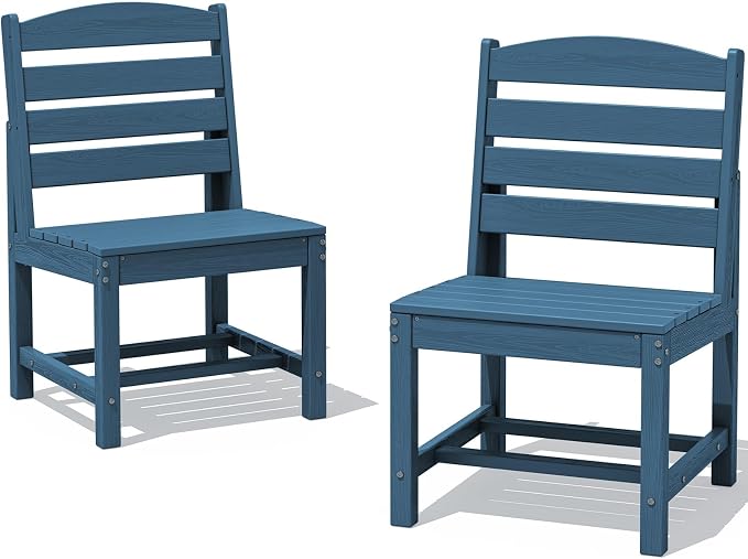 SERWALL Armless Outdoor Dining Chair Set of 2, All Weather Resistant, Blue | Armless Dining Chairs built to last with 330 lb capacity. Compact 24.6"Dx19.3"Wx33.6"H. Weatherproof & easy to clean.