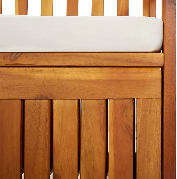 Patio Storage Bench with Cream White Cushion, Outdoor Wooden Deck Box, Solid Wood Patio Furniture for Outdoor Cushions, Pool Storage and Garden Tools, 58.3"x24.4"x33.1", -331