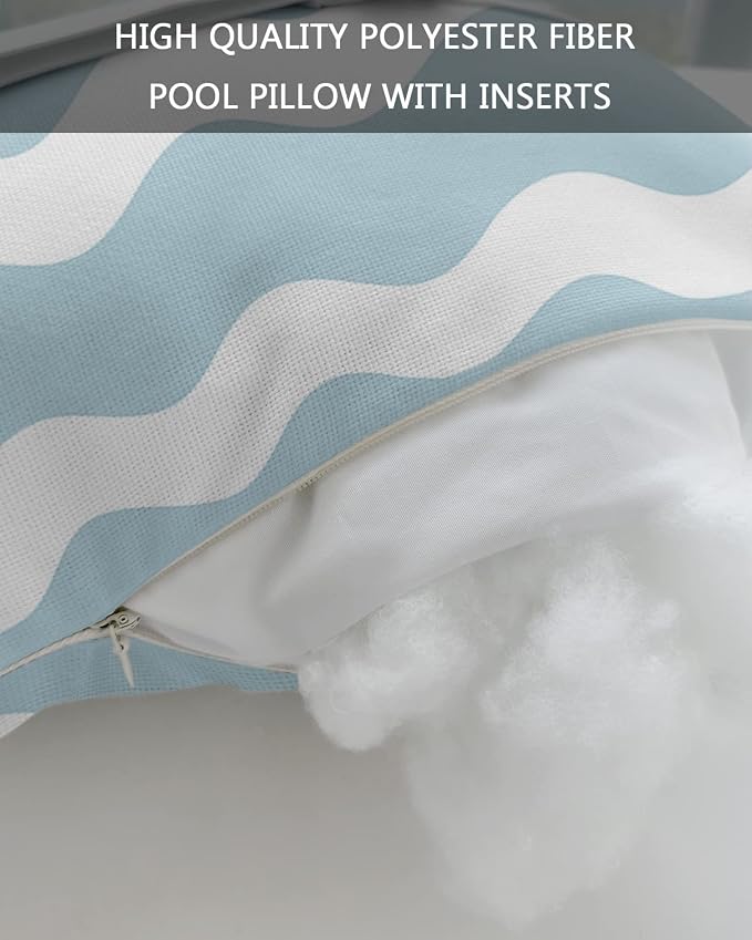 Outdoor Pillows Covers with Inserts SkyBlue Sea Wave Ripple Waterproof Recliner Pillow with Adjustable Strap Throw Pillows for Patio Furniture Pool Lounge Chair, 11x16 inch, 1PCS